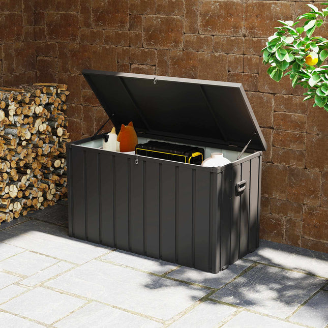 Outdoor Storage Box, 450L Capacity, Steel Frame, Dark Grey