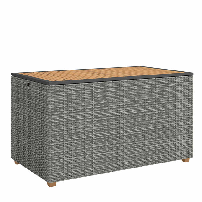 Zahradní úložný box 450L, vodotěsný ratan, dřevěné víko