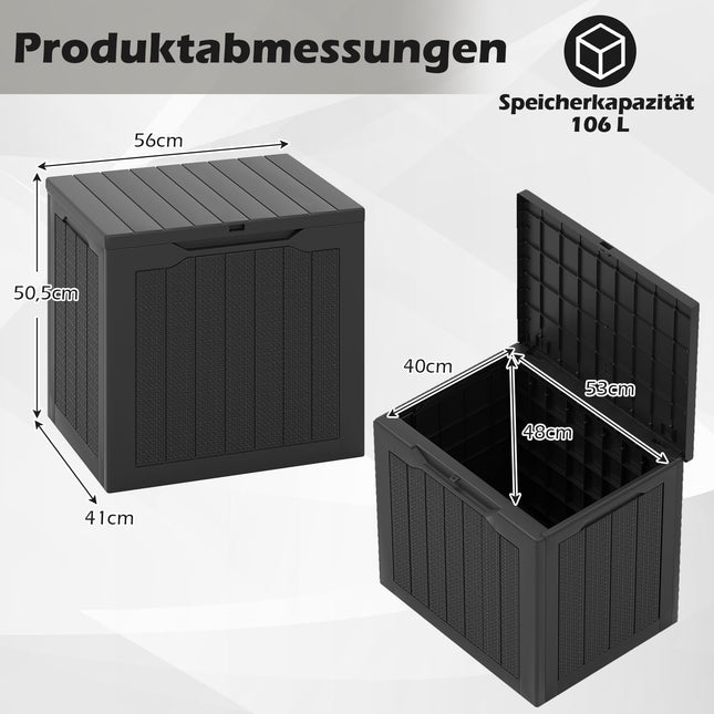 Outdoor-Aufbewahrungsbox 96L, abschließbarer Deckel, Rattan-Optik, Schwarz