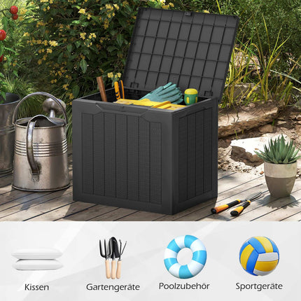 Outdoor-Aufbewahrungsbox 96L, abschließbarer Deckel, Rattan-Optik, Schwarz