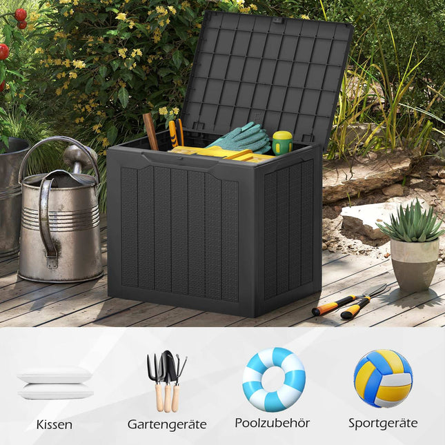 Outdoor-Aufbewahrungsbox 96L, abschließbarer Deckel, Rattan-Optik, Schwarz