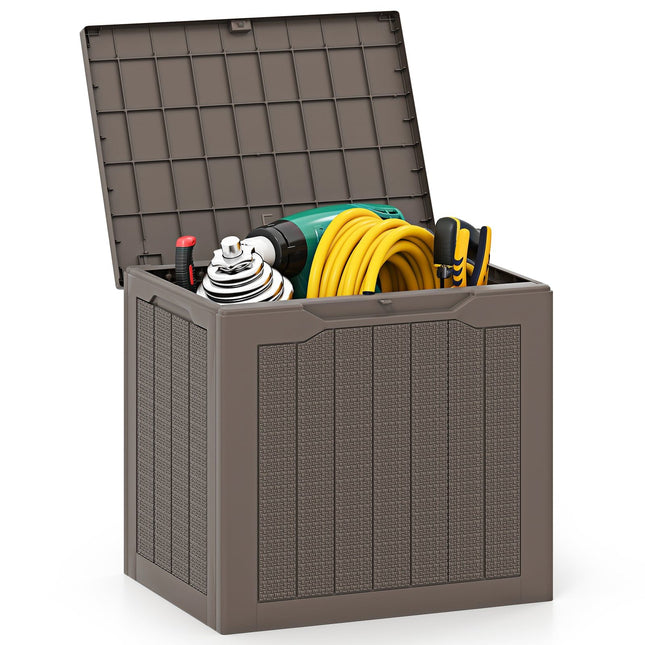 Gartenbox 96L, abschließbarer Deckel, Rattan-Optik, Braun