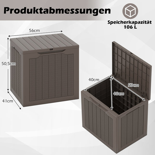 Gartenbox 96L, abschließbarer Deckel, Rattan-Optik, Braun