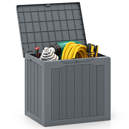Outdoor Storage Box 96L, Lockable Lid, Rattan Look, Grey