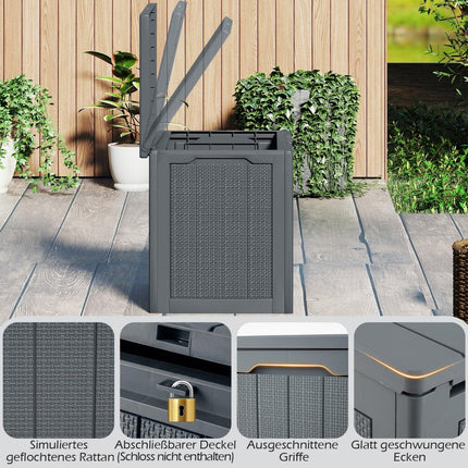 Outdoor Storage Box 96L, Lockable Lid, Rattan Look, Grey