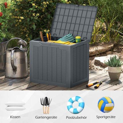 Outdoor Storage Box 96L, Lockable Lid, Rattan Look, Grey