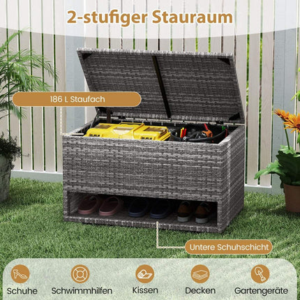 Outdoor-Aufbewahrungsbox mit Schuhregal, 186L, Grau, Wetterfest