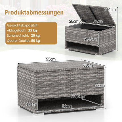 Outdoor-Aufbewahrungsbox mit Schuhregal, 186L, Grau, Wetterfest