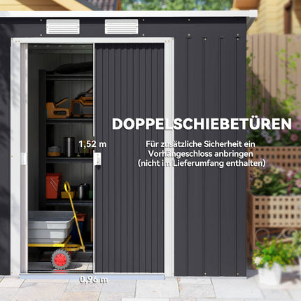 Gartenhaus, Lüftungsfenster, Schiebetüren, Stahl, 213x130x172 cm