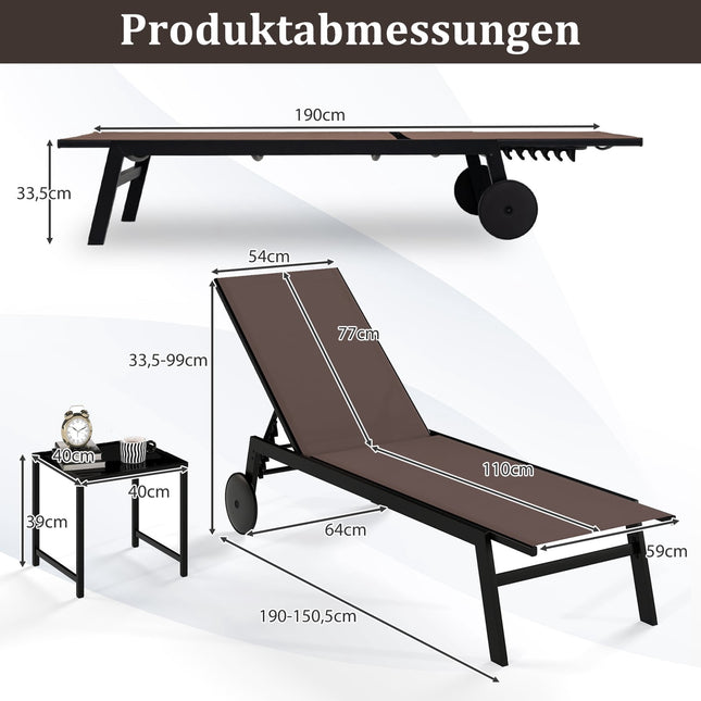 Garten-Sonnenliegen-Set mit verstellbarer Rückenlehne & Tisch