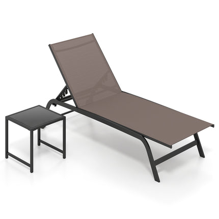 Outdoor Sun Lounger with Wheels & Side Table, Brown