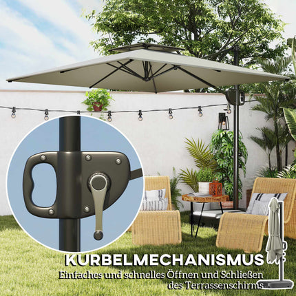 Outdoor Tilt Umbrella with Base, UV Protection, Light Grey