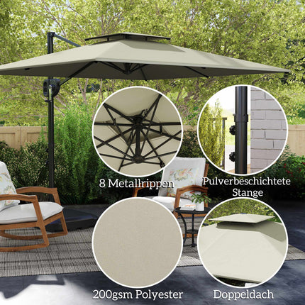 Outdoor Tilt Umbrella with Base, UV Protection, Light Grey