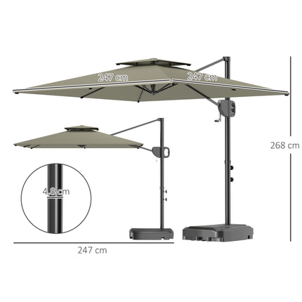 Outdoor Tilt Umbrella with Base, UV Protection, Light Grey