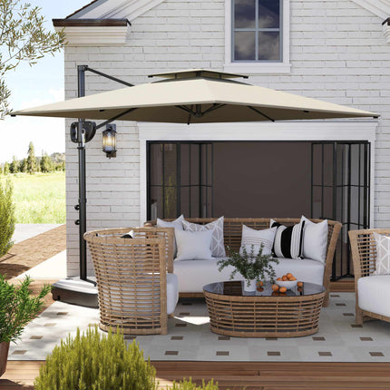 Outdoor Tilt Umbrella with Base, UV Protection, Light Grey