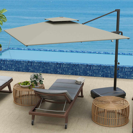 Outdoor Tilt Umbrella with Base, UV Protection, Light Grey