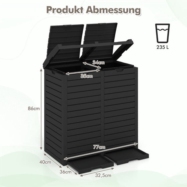 Mülltonnen, 235L, zwei Fächer, Schwarz