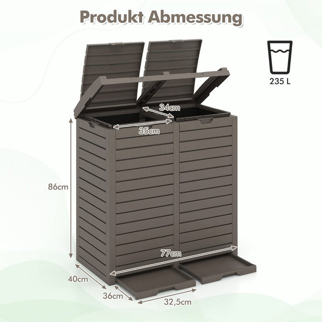 Mülleimer für draußen, 235L, zwei Fächer, wetterfest