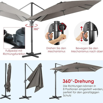 Sonnenschirm, 300x300 cm, Grau, 360° drehbar