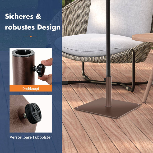 Sonnenschirmständer für den Außenbereich, 50 cm quadratischer Metallständer, Braun