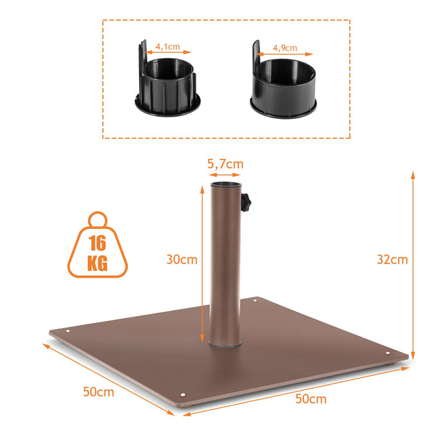 Sonnenschirmständer für den Außenbereich, 50 cm quadratischer Metallständer, Braun