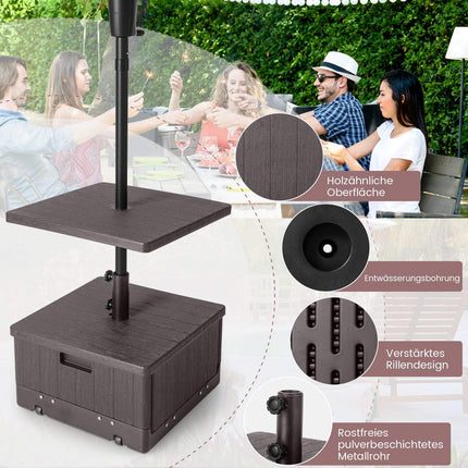 Outdoor Umbrella Stand with Table, Wheels & Weight Bag
