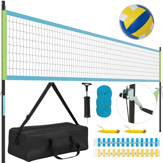 Outdoor-Volleyballnetzset, höhenverstellbar, grün, 9,5 x 1 m