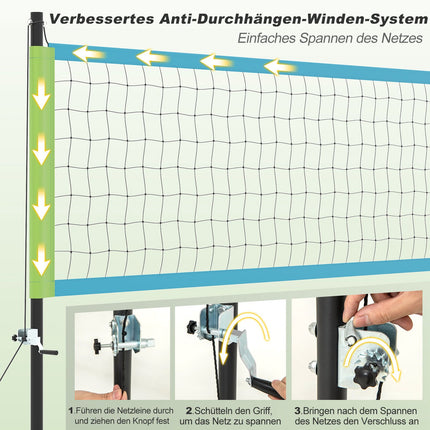 Outdoor-Volleyballnetzset, höhenverstellbar, grün, 9,5 x 1 m