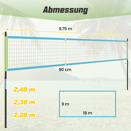 Outdoor-Volleyballnetzset, höhenverstellbar, grün, 9,5 x 1 m