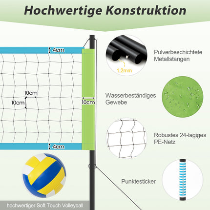 Outdoor-Volleyballnetzset, höhenverstellbar, grün, 9,5 x 1 m