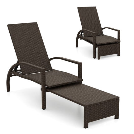 Outdoor Wicker Chaise Lounge with Adjustable Backrest