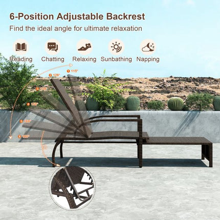 Outdoor Wicker Chaise Lounge with Adjustable Backrest