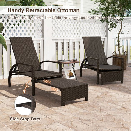 Outdoor Wicker Chaise Lounge with Adjustable Backrest