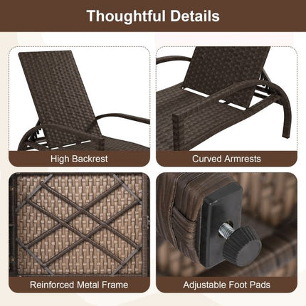 Outdoor Wicker Chaise Lounge with Adjustable Backrest