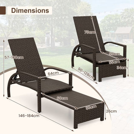 Outdoor Wicker Chaise Lounge with Adjustable Backrest