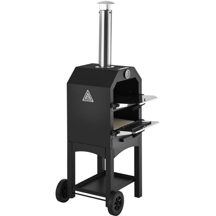 Outdoor Wood-Fired Pizza Oven, 12-Inch, 2-Layer, Wheels