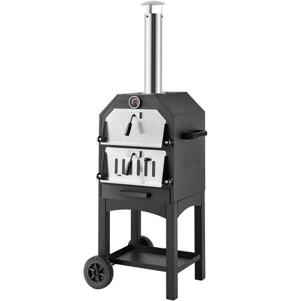 Outdoor Wood-Fired Pizza Oven, 12-Inch, 2-Layer, Wheels