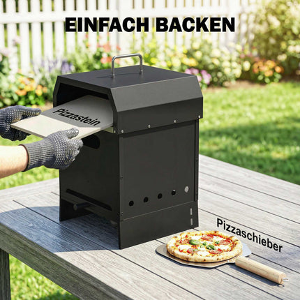 Holzbefeuerter Outdoor-Pizzaofen, 3-in-1 mit Pizzastein & -schieber