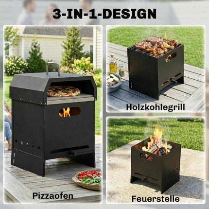 Holzbefeuerter Outdoor-Pizzaofen, 3-in-1 mit Pizzastein & -schieber