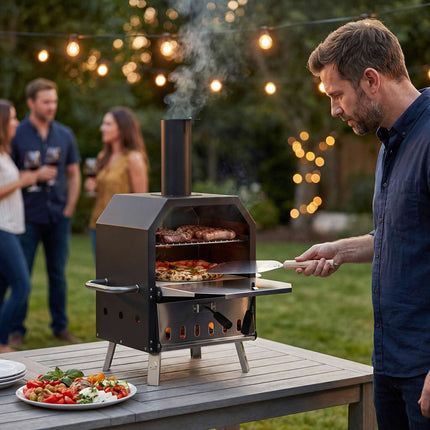 Holzbefeuerter Pizzaofen für den Außenbereich, Edelstahl, 2-etagig