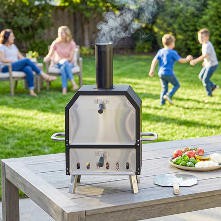 Holzbefeuerter Pizzaofen für den Außenbereich, Edelstahl, 2-etagig