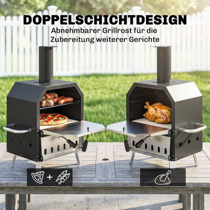 Holzbefeuerter Pizzaofen für den Außenbereich, Edelstahl, 2-etagig
