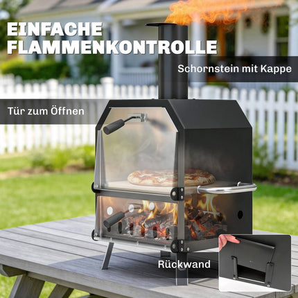 Holzbefeuerter Pizzaofen für den Außenbereich, Edelstahl, 2-etagig