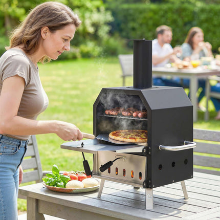 Holzbefeuerter Pizzaofen für den Außenbereich, Edelstahl, 2-etagig