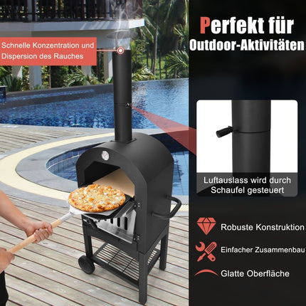 Holzofen-Pizzaofen für den Außenbereich mit Rädern und Thermometer