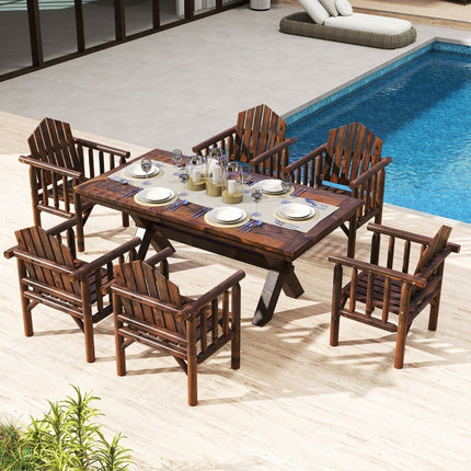 Outdoor Wooden Armchair – High Back, Pine & Fir Wood, Brown