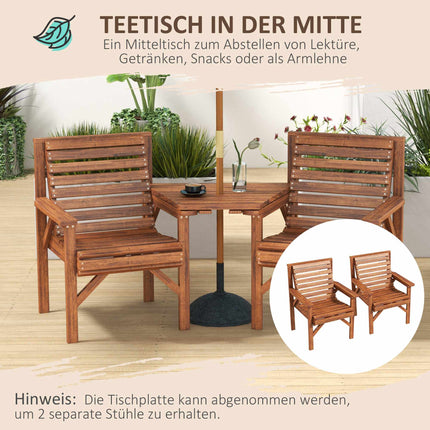 Outdoor-Balkonmöbel-Set aus Holz mit Tisch und Schirmloch