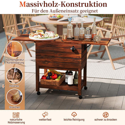 Hölzerner Outdoor-Kühlwagen mit Ablagen, 51 l Fassungsvermögen