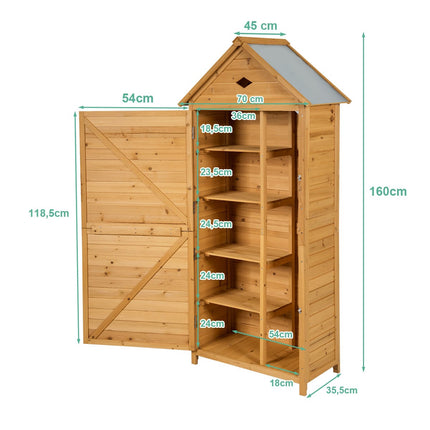 Gartenschrank aus Holz mit 5 Einlegeböden, 70x35,5x160 cm