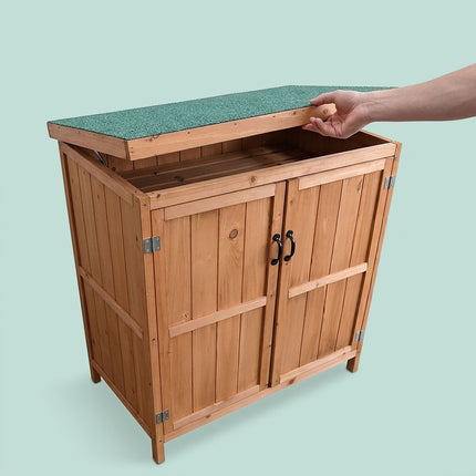 Gartengeräteschrank aus Holz für den Außenbereich, Hellbraun, 88x75x44 cm